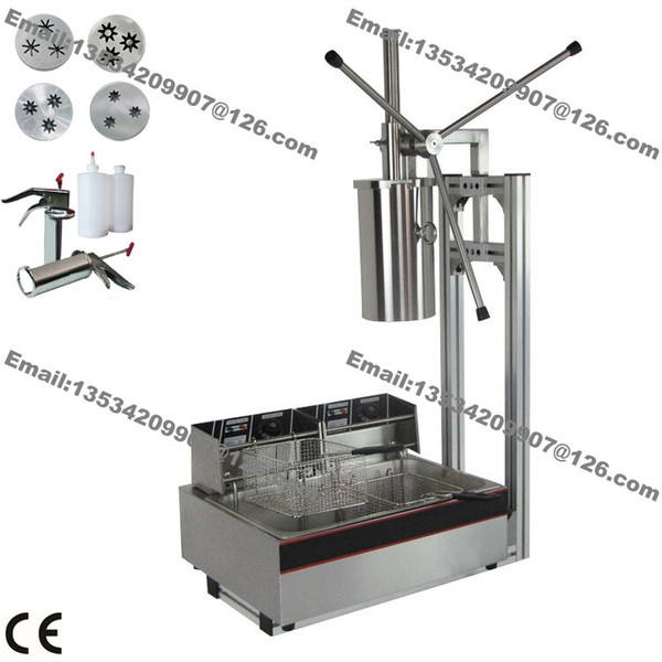 Free Shipping 3-hole Nozzles Heavy Duty 5L Manual Spanish Donuts Churreras Churros Maker Machine with 12L Fryer + 700ml Filler