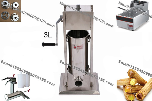 Free Shipping 3 in 1 3L Stainless Steel Manual Spanish Donut Churro Maker Machine + 6L 110v 220v Electric fryer + 700ml Churros Filler