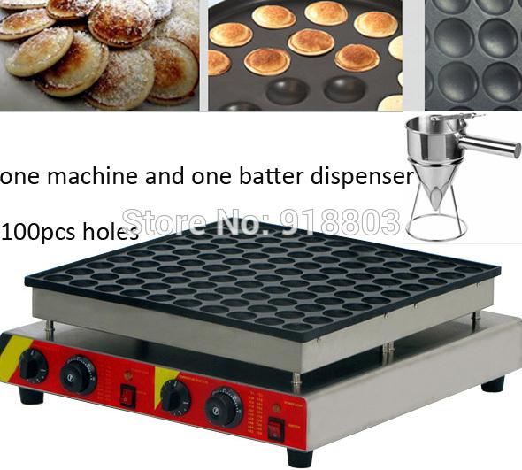 100pcs Commercial Use Non-stick 110v 220v Electric Poffertje Mini Dutch Pancake Machine Maker Iron Baker + Batter Dispenser