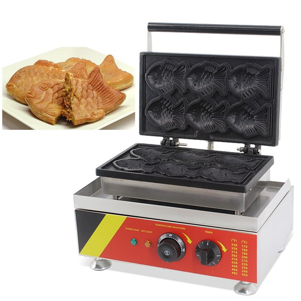 Non-stick cooking surface commercial fish bread shape waffle maker street food 6pcs electric taiyaki machine baker making plate iron