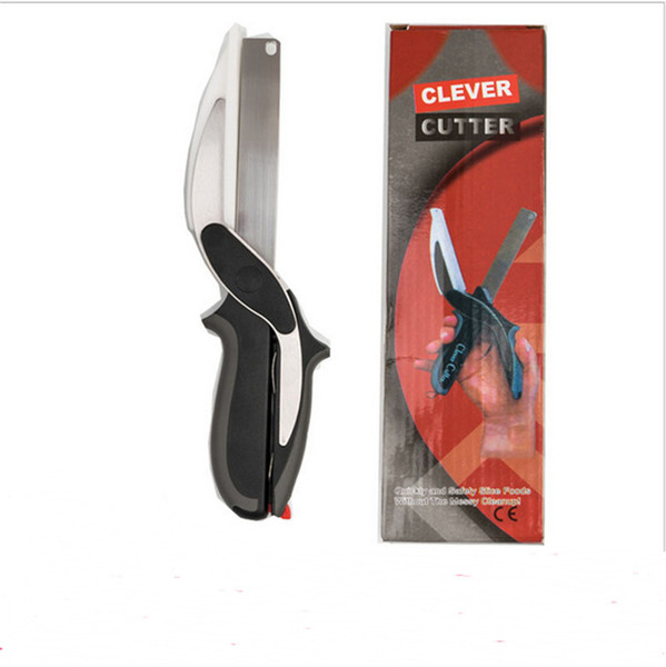 2 in 1 Smart Clever Cutter Stainless Steel Kitchen Scissors Knife Utility Cutting Board Food Meat Cheese Vegetable Cutte with Retail Box