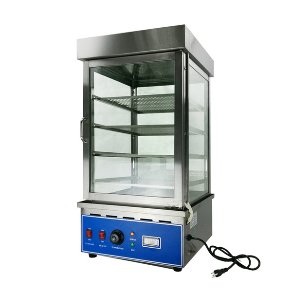 Countertop Commercial Food Display Showcase Bun Steamer 450*450*880mm Tempered Glass Stainless 4 trays