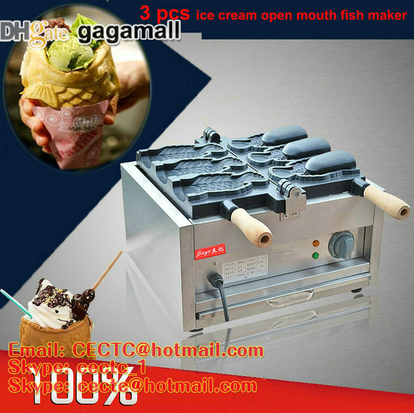 New fashion south Korea ice cream fish maker 220V fish waffle machine 3pcs open mouth fish