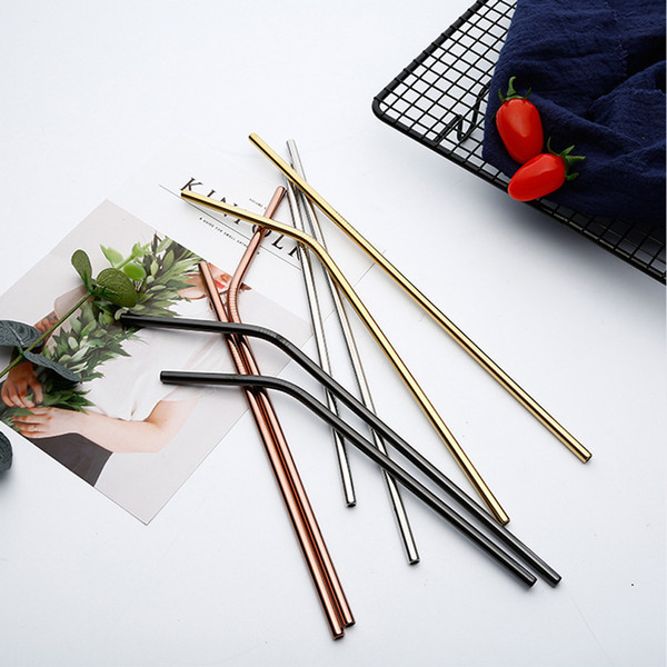 Reusable Drinking Straw High Quality 304 Stainless Steel Metal Straw with Cleaner Brush For Mugs 215mm 265mm Diameter 6mm