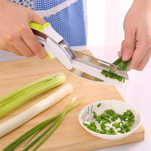 Newest Clever Cutter 2 in 1 Kitchen Knife Multifunction Kitchen Scissors Stainless Steel Sharp Blade Knife Cutting Food Cutter