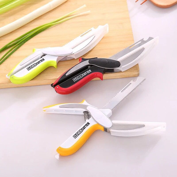 Kitchen Clever Smart Cutter 6 in 1 Knife Cutting Board Scissors Accessories Food Cheese Meat Vegetable Stainless Steel Cutter Knives