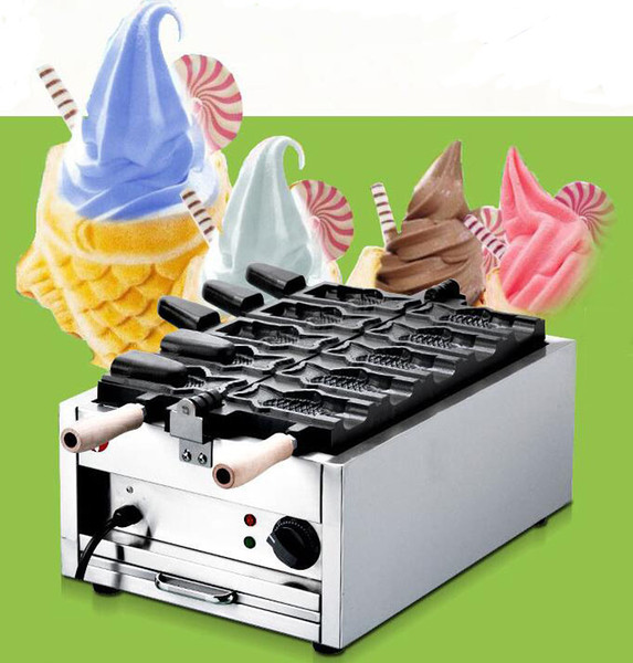 Free shipping 110V 220v 5 Pcs Fish Cone Waffle Maker Ice Cream Taiyaki Machine