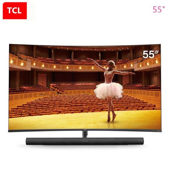 TCL 55-inch curved TV artificial intelligence 4K ultra hd LED LCD TV 136% high color gamesharman kardon audio TV free shipping!