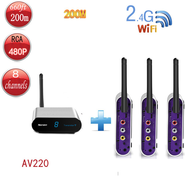 Measy AV220-3 2.4GH 200M and 660 ft Wireless AV 1 Transmitter and 3 Receiver TV Broadcast Audio Video Transmitter TV Signal Receiver