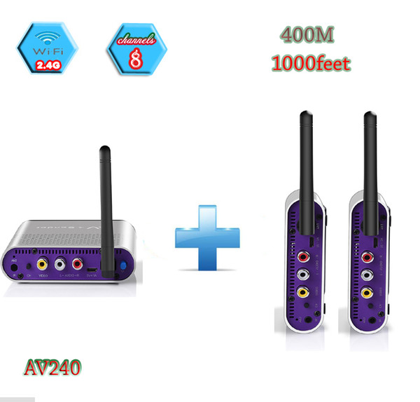 Galexbit Plug Play Wireless AV Audio Video Transmitter AV240-2 up to 400 Meters 1320 Feet, AV Sender Transmitter + 2 Receivers