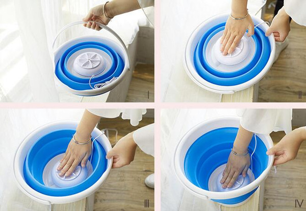 Mini Portable Ultrasonic Turbine Washing Machine Foldable Bucket Type USB Laundry Clothes Washer Cleaner for Home Travel