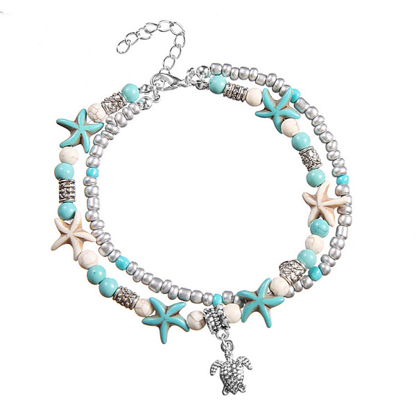 New arrival beach pendant Anklet starfish pearl retro Anklets sea turtle conch rice beads Foot chain