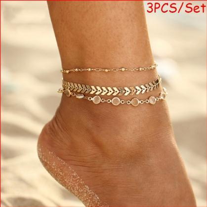 Personality Bohemian Ankle Bracelet Acrylic Bracelet Multi-layer 3PCS/Set Aircraft Bead Chain Anklet Bracelets Jewelry Gifts