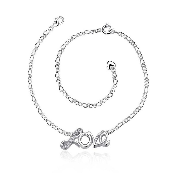 Best Fashion Love Stampe 925 Silver Anklets Fit Women's Trendy Jewelry Chains 20cm+10cm 10pcs/lot Free Shipping A001