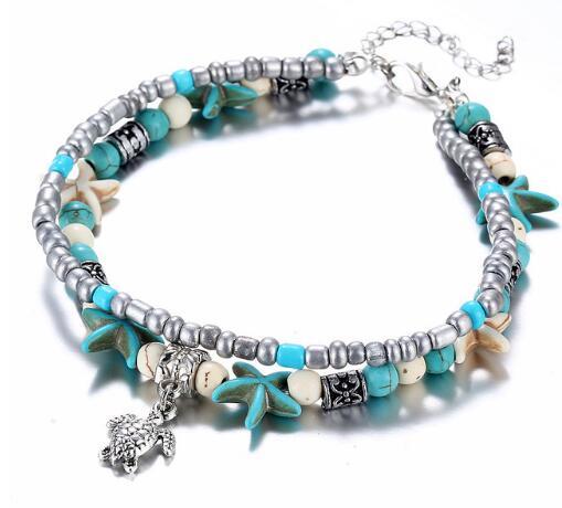 Vintage Shell Beads Starfish Sea Turtle Anklets For Women New Multi Layer Anklet Leg Bracelet Handmade Bohemian Jewelry