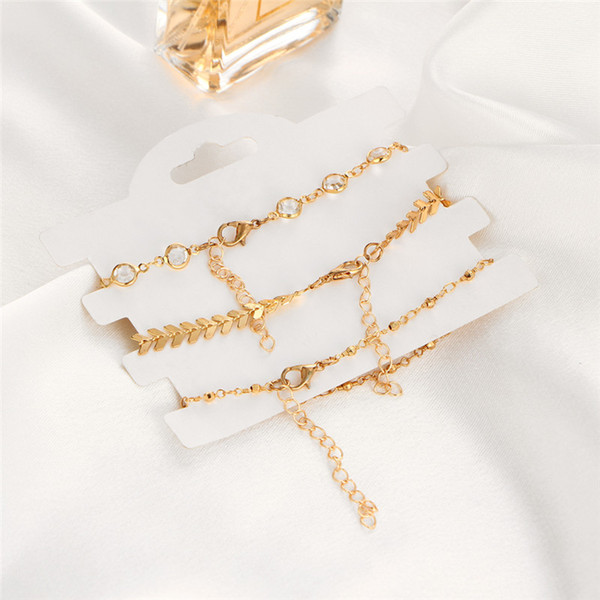 3 PCS/LOT Fashion Crystal Sequins Anklet Set For Women Beach Foot jewelry Vintage Statement Anklets Boho Style Party Jewellery YMBJ503