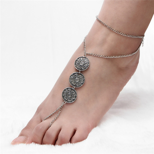 Antique Pattern Coins Anklet Summer Bracelet Punk Style Foot Leg Chain Sexy Anklets Foot Jewelry Gift 2018 New Fashion YMBJ489