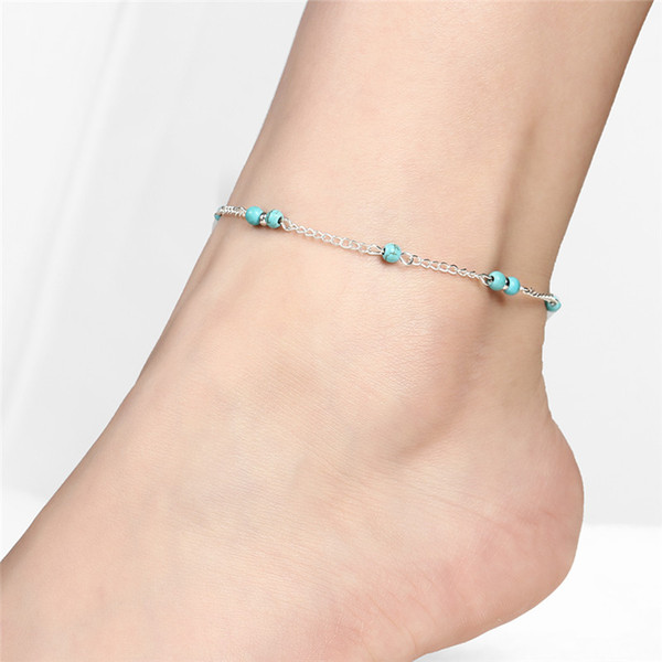 Unique Beads Anklets for Women Silver Simple Chain Anklet Bracelet Foot Jewelry Best Friend Gifts YMBJ523