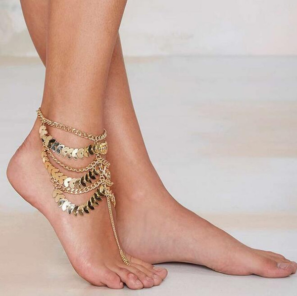 2018 Summer hot sale Anklet Retro Exaggerated Multi-layered Tassel Chain Personality Anklets free shipping new style