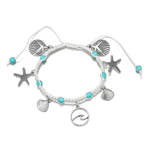 2019 Fashion Minimalist Beach Starfish Anklet Bohemian Pine Stone Shell Round Anklet Adjustable Rope Bracelet Support