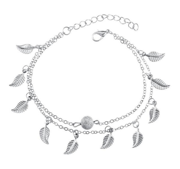 New Arrival Silver Gold Double Layer Tassel Leaf Anklets Bracelets Beach Foot Chain Fashion Jewelry for Women Wholesale