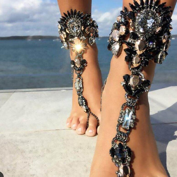 Hot Sale Summer Style Women Big Gemstone Ankle Bracelet Sandal Sexy Leg Chain Boho Crystal Beach Anklet Statement Jewelry DHL free