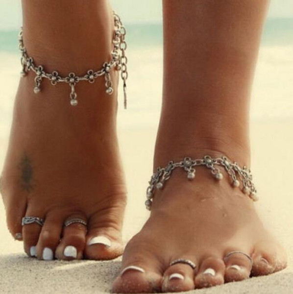 12pcs/Lot Hollow Water Drop tassel ankle bracelets beach jewelry silver anklets for Women Boot Foot Jewelry 2017 Jewelry