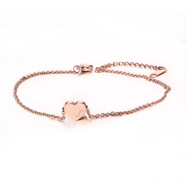 Adjustable Length Bracelet & Anklets Rose Gold Plated Stainless Steel Heart Love High Quality JC-002