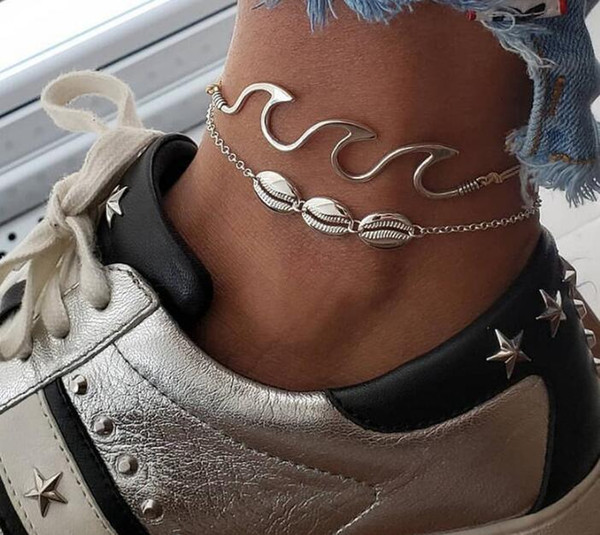 fashion Shell Wave Anklets Foot Chain Multilayer Silver Shell Anklet Bracelet Beach Anklet Deisgner Beach Jewelry for Women Will and Sandy