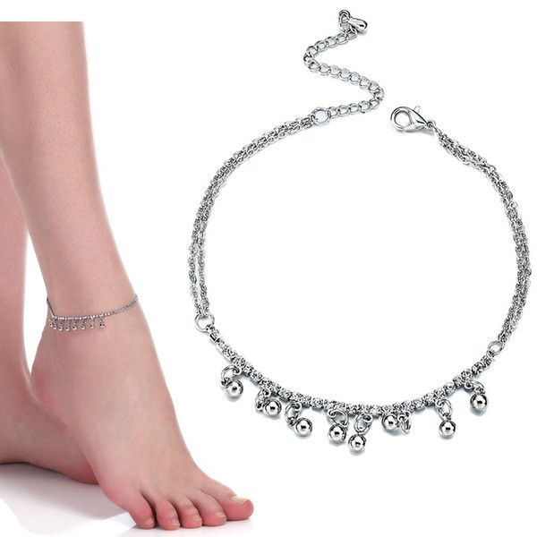 New Women Gril Tassel Chain Bells Sound silver Metal Chain Anklet Ankle Bracelet Foot Chain Jewelry Beach Anklet