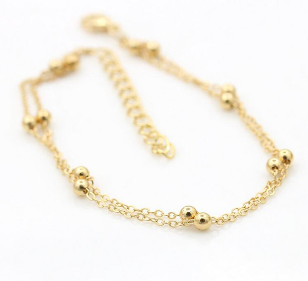 Ankle Jewelry For Women New Fashion 2-layer Gold Silver Plated Anklets Summer Hot Sell Brief Alloy Balls Foot Jewelry