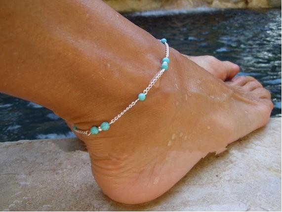 Women Anklets Fashion Gold Silver Plated Anklet Jewelry Summer Vintage Blue Beads Alloy Chain Anklets