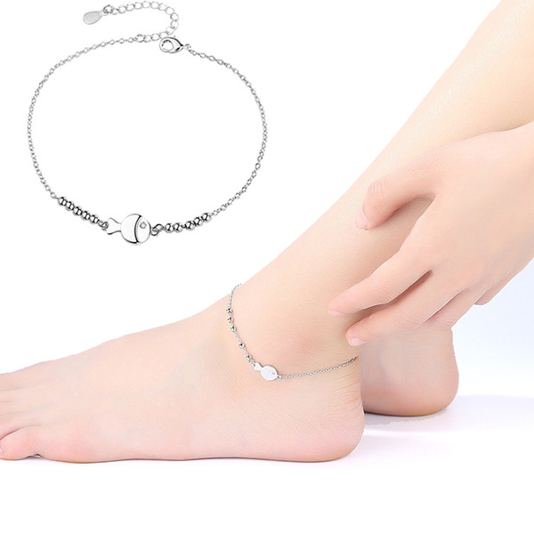 Cute Fish Rhinestone Anklet Geometric White Copper Simple Foot Chain For Women Gift Fashion Summer Jewelry Accessories Wholesale