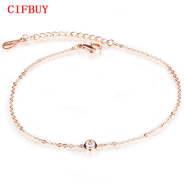 CIFBUY AAA+ Cubic Zirconia Woman Anklets Casual/Sporty Rose Gold Color Stainless Steel Women Ankle Bracelet Jewelry GZ013