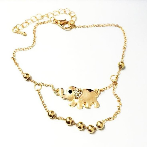 European and American pop fashion hip-hop fashion personality accessories drop oil-inlaid drill elephant Beaded foot chain outside footwear