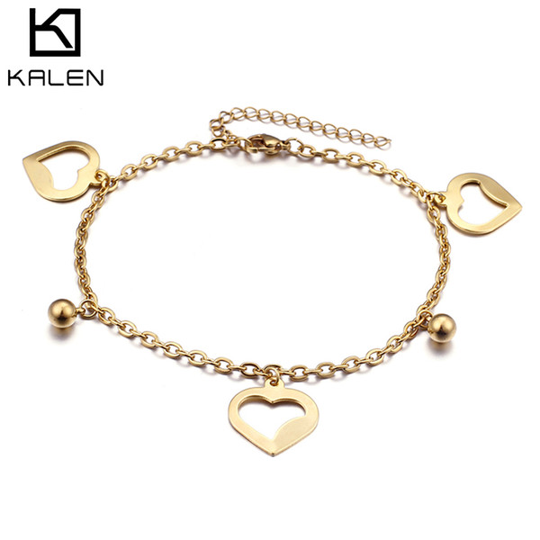 Heart Anklet Chain Necklace Women Jewelry Family Love Polished Silver Gold Stainless Steel Wholesale DHL Freeship KALEN