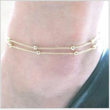 New European and American fashion hip-hop fashion personality accessories foot ring alloy double chain beads foot chain jewelry