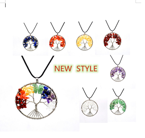 Women Rainbow 7 Chakra Amethyst Tree Of Life Quartz Chips Pendant Necklace Multicolor Wisdom Tree Natural Stone Necklace