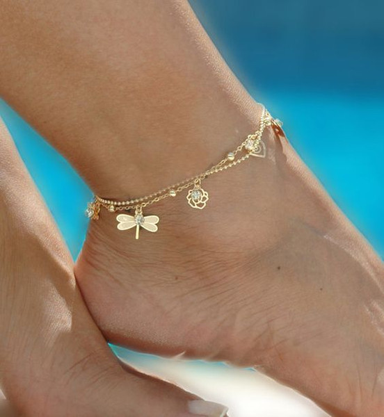 Bohemian Leaves Anklet Beach Foot Jewelry Leg Chain Butterfly Dragonfly anklets For Women Barefoot Sandals Ankle Bracelet feet