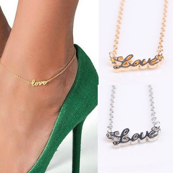 New Summer Style Gold/Silver/Black Plated LOVE Letter Statement Anklet For Women Bracelet Bijoux