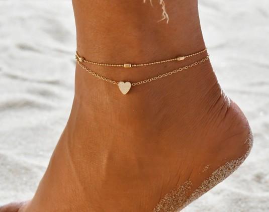 Jewelry Anklets Heart Charm Tassel Multi Layer Ankle Chain In Gold Silver Ankle Bracelets Foot Chain