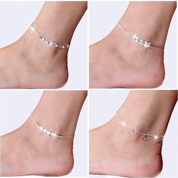 New 925 sterling sliver ankle bracelet for women Foot Jewelry Inlaid Zircon Anklets Bracelet on a Leg Personality Gifts