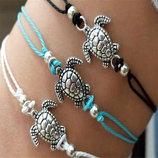 Cheap Summer Beach Turtle Charm Rope String Anklets For Women Ankle Bracelet Woman Sandals Chain Foot Jewelry