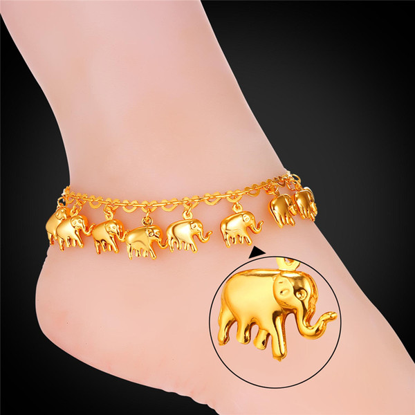 U7 Women Anklet Lucky Dangling Elephant New Free Shipping 18K Real Gold/Platinum Plated Fashion Gold Jewelry With Meaning 7-A945