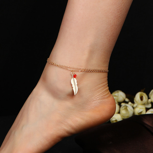 Simple Ethnic Foot Chain Ankle Bracelet Fashion Feather Anklet Halhal Braclet Jewelry Beach Pulseras Tobilleras Mujer