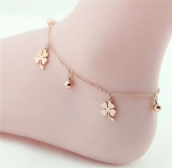 Crystal Daisy Lucky Four Leaves Clover Charm Multilayer Sexy Foot Bracelet Leg Chain Women Titanium Stainless Steel Rose Gold Fashion Ankle