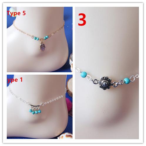 5 Style Sterling silver plated Tassel Chain Ankle Anklet Bracelet 2017 Summer Sexy Boho Retro Style Beach Party Anklets Wedding Jewelry