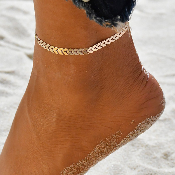 Women Simple Punk Gold Silver Chain Flat Snake Anklet Ankle Bracelet Barefoot Sandal Beach Foot Jewelry BB383