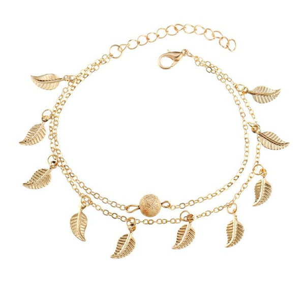 Women Gold Leaf Charm Anklets Real Photos Gold Chain Ankle Bracelet Fashion 18k Gold Ankle Bracelets Foot Jewelry