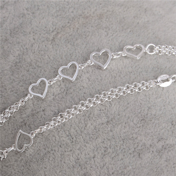 Newest 1PC 925 Sterling Silver Love Heart jewelry accessories women Sexy beach Anklet Free Shipping